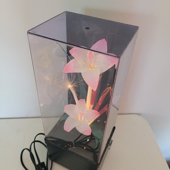 Vintage 1980's FIBER OPTIC Flower Light w/ Wind Up Music Box WORKS - Picture 3 of 7